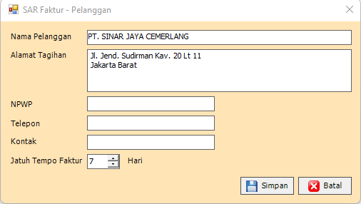 Form Tambah/Ubah Pelanggan